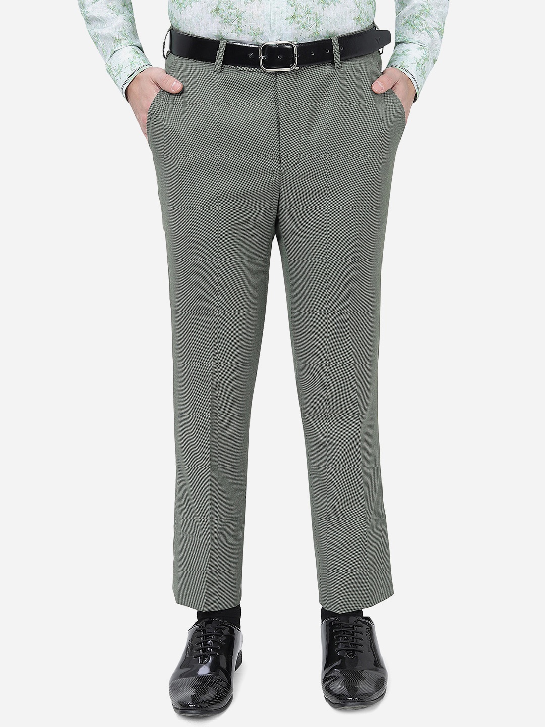 

METAL Men Slim Fit Formal Trousers, Green