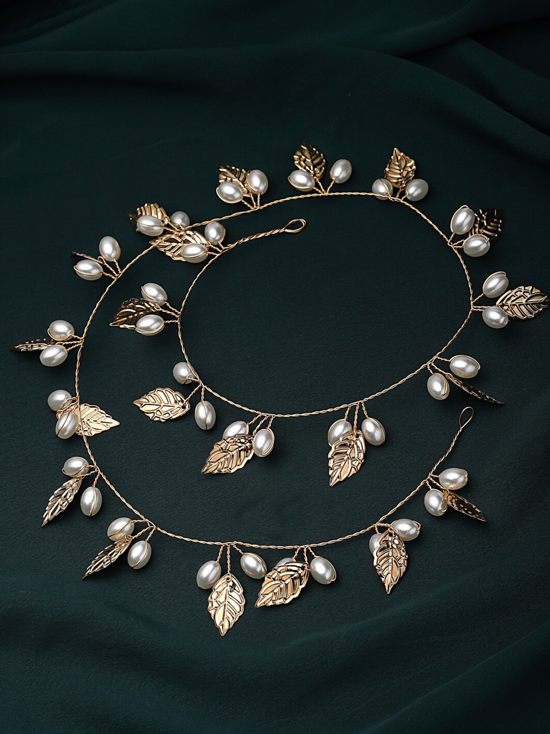 

PANASH Women Gold-Plated Embellished Leaf Shaped Pearl Tiara