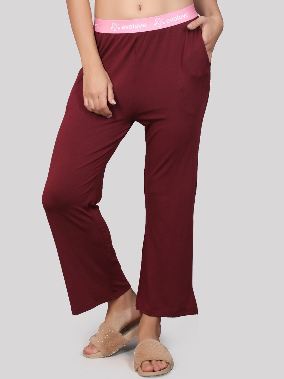 

evolove Mid-Rise Relaxed Fit Lounge Pants, Maroon