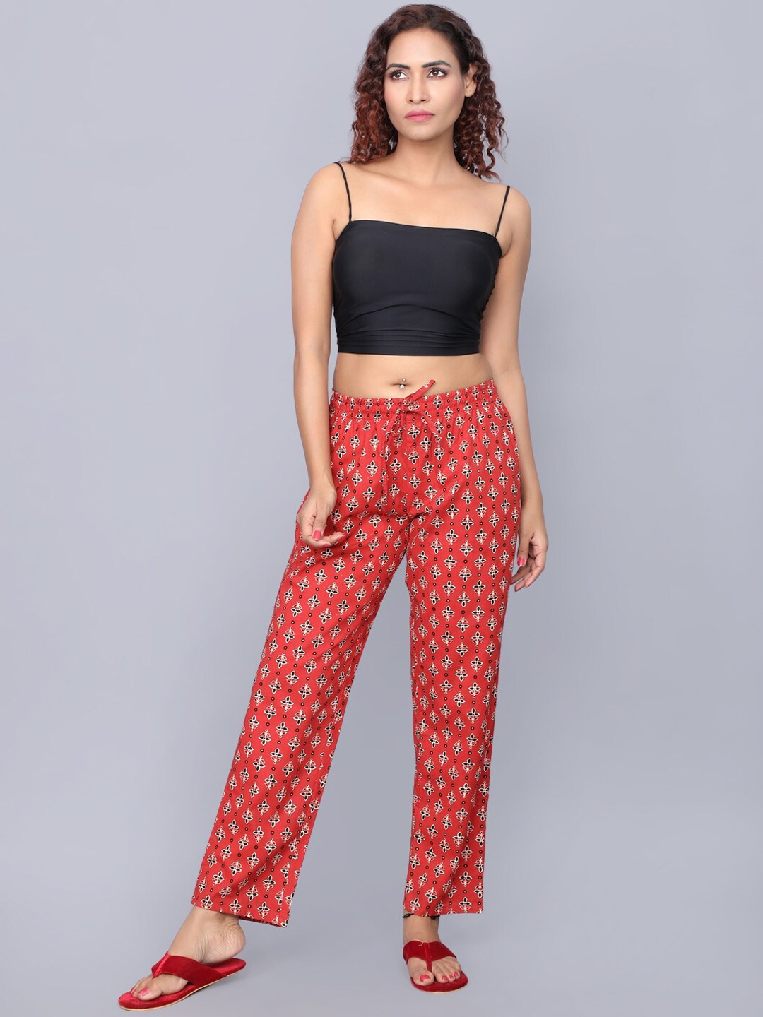 

evolove Printed Mid-Rise Relaxed Fit Cotton Lounge Pants, Brown