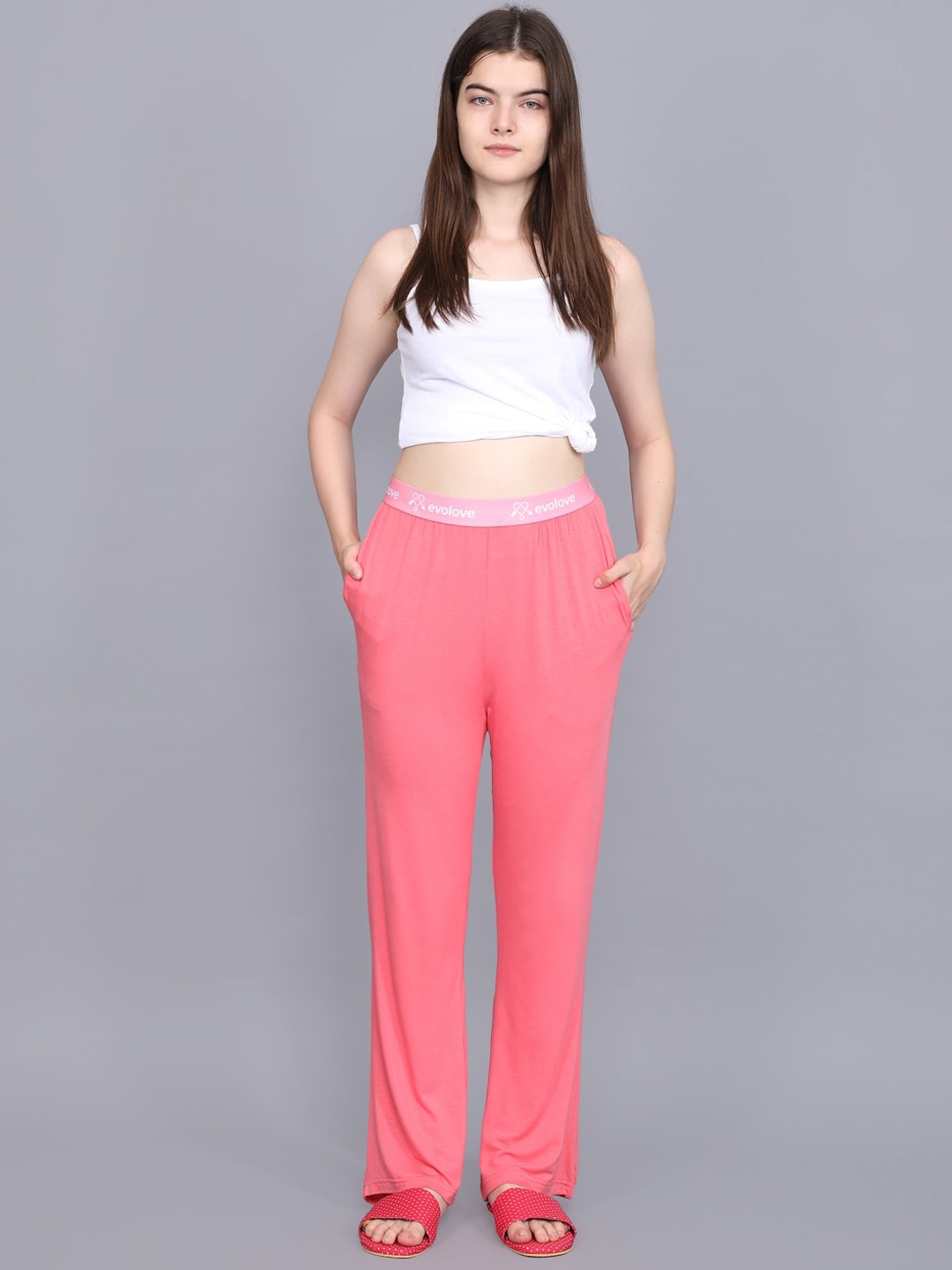 

evolove Mid-Rise Relaxed Fit Lounge Pants, Coral