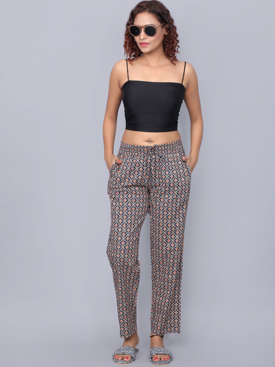 

evolove Printed Relaxed Fit Cotton Lounge Pants, Blue