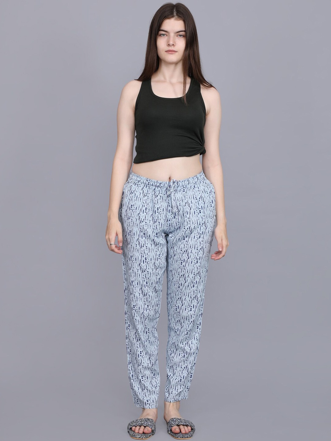 

evolove Printed Relaxed Fit Lounge Pants With Comfortable Pockets, Blue