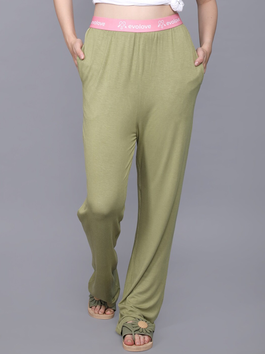 

evolove Relaxed Fit Lounge Pants With Comfortable Pockets, Green