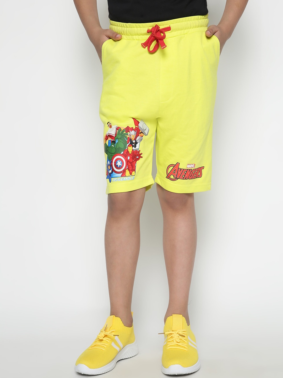 Lil Tomatoes Boys Avengers Outdoor Printed Cotton Shorts, Lime green
