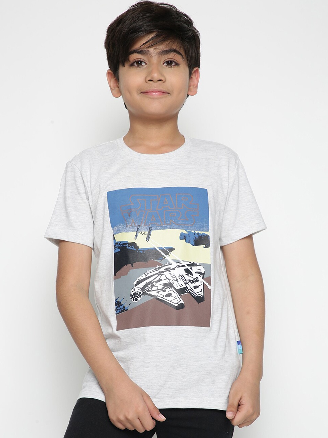 

Lil Tomatoes Boys Graphic Printed Round Neck Cotton Extra Comfort T-shirt, Grey