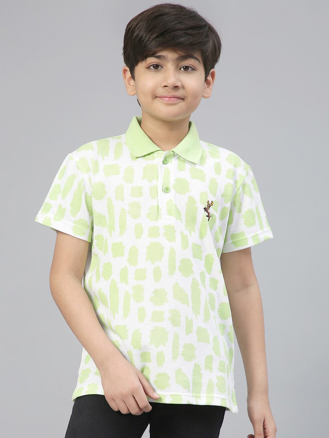 

Lil Tomatoes Boys Abstract Polo Collar Cotton T-shirt, Green