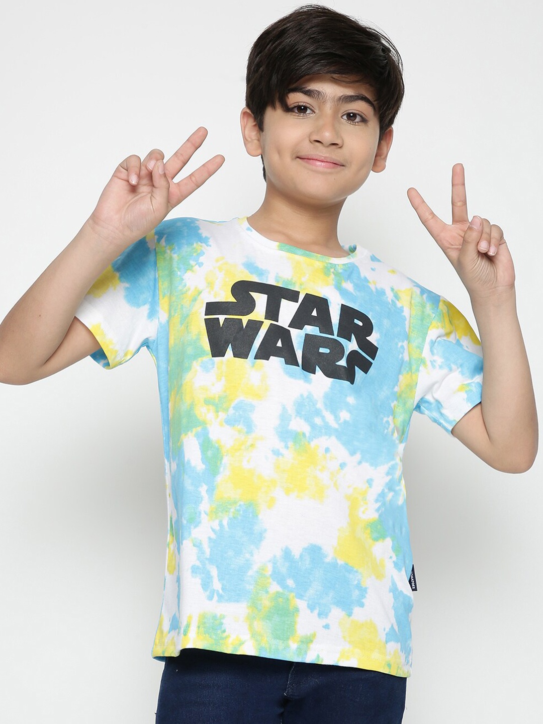 

Lil Tomatoes Boys Typography Star Wars Printed Round Neck Cotton T-shirt, Blue