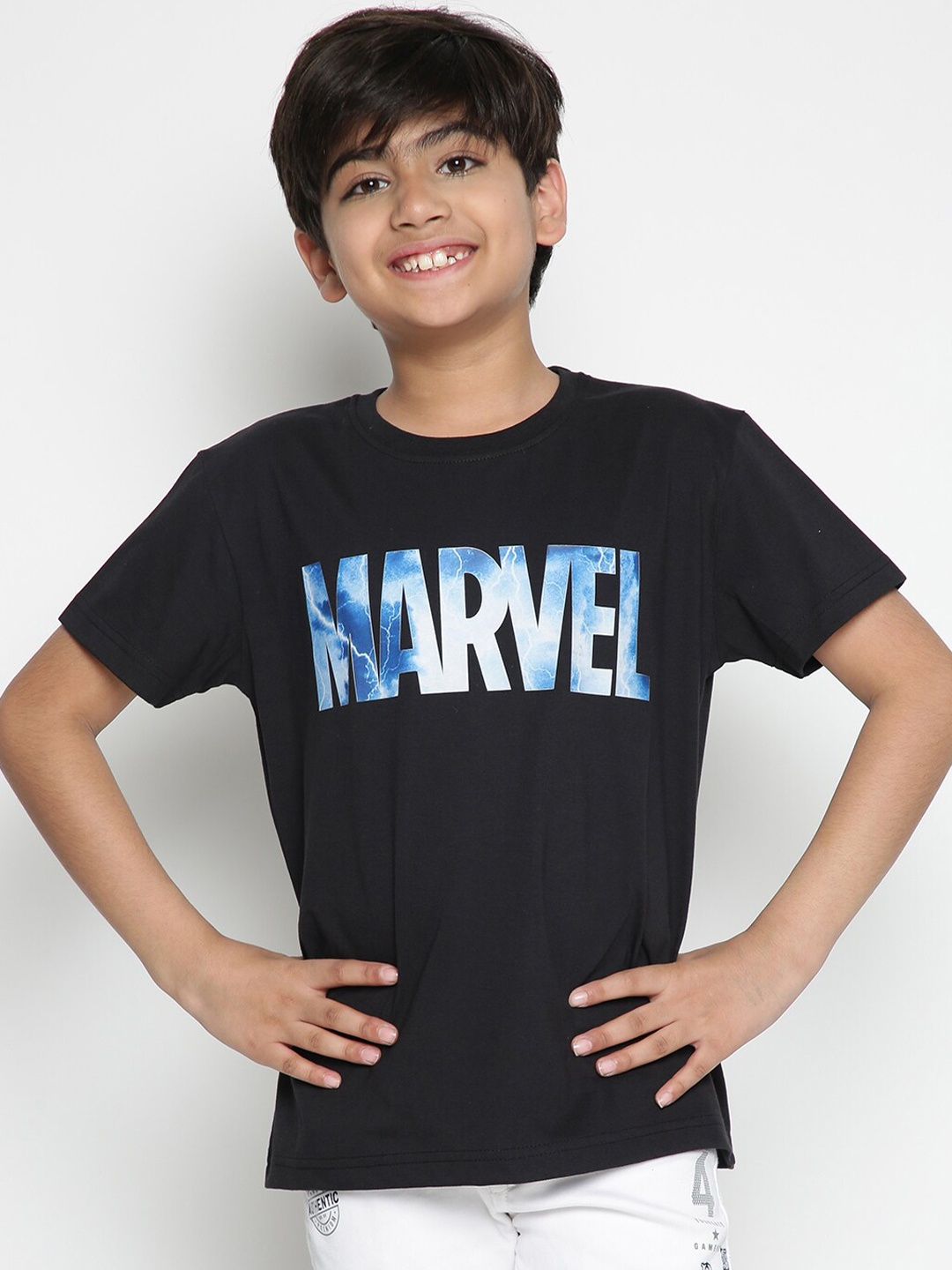 

Lil Tomatoes Boys Marvel Printed T-shirt, Black