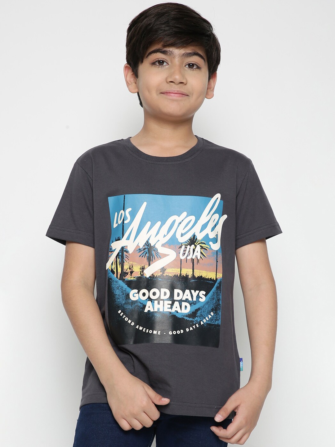 

Lil Tomatoes Boys Los Angeles Printed Single Jersey Casual T-shirt, Charcoal