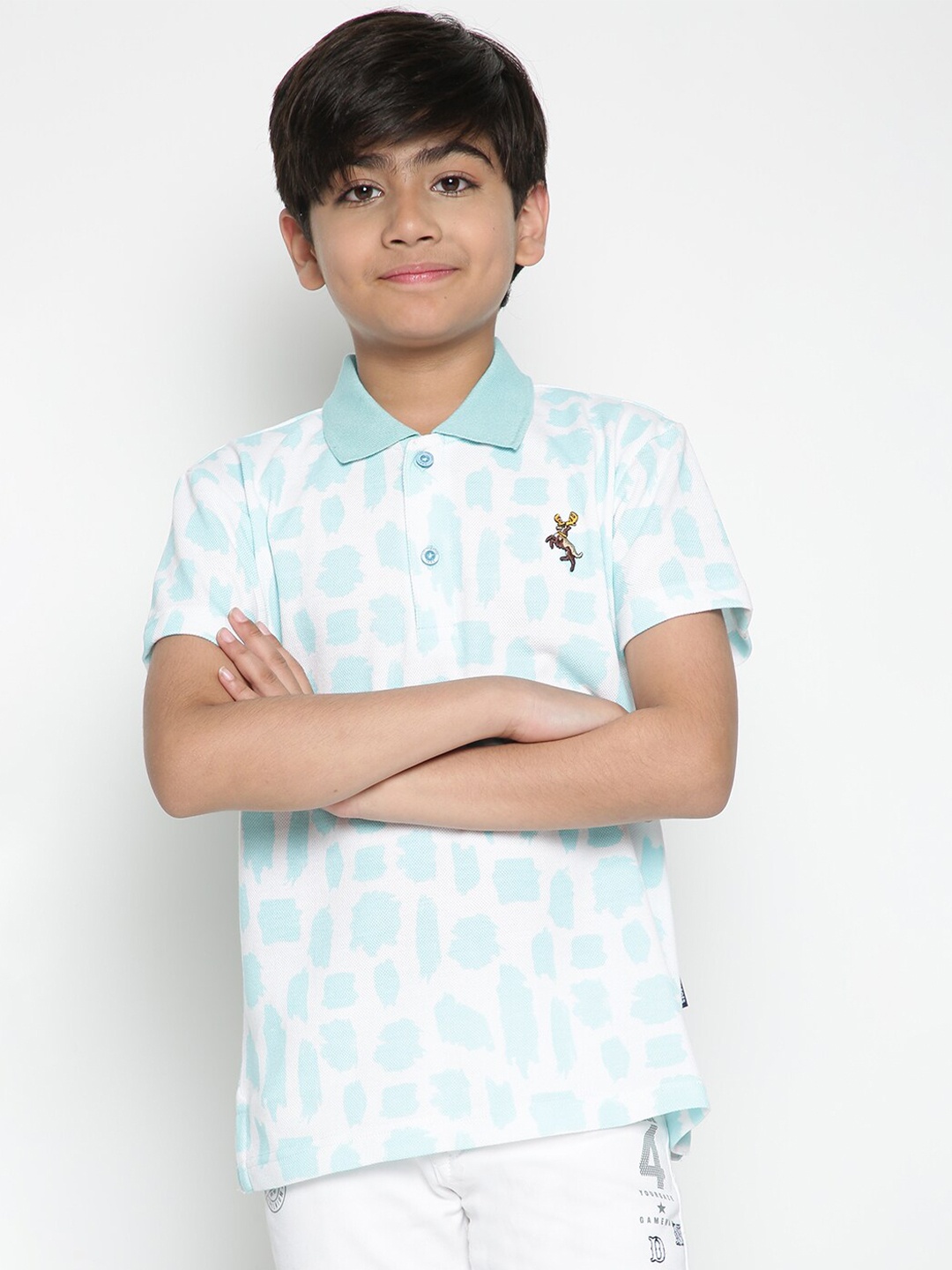 

Lil Tomatoes Boys Abstract Printed Polo Collar T-shirt, Blue