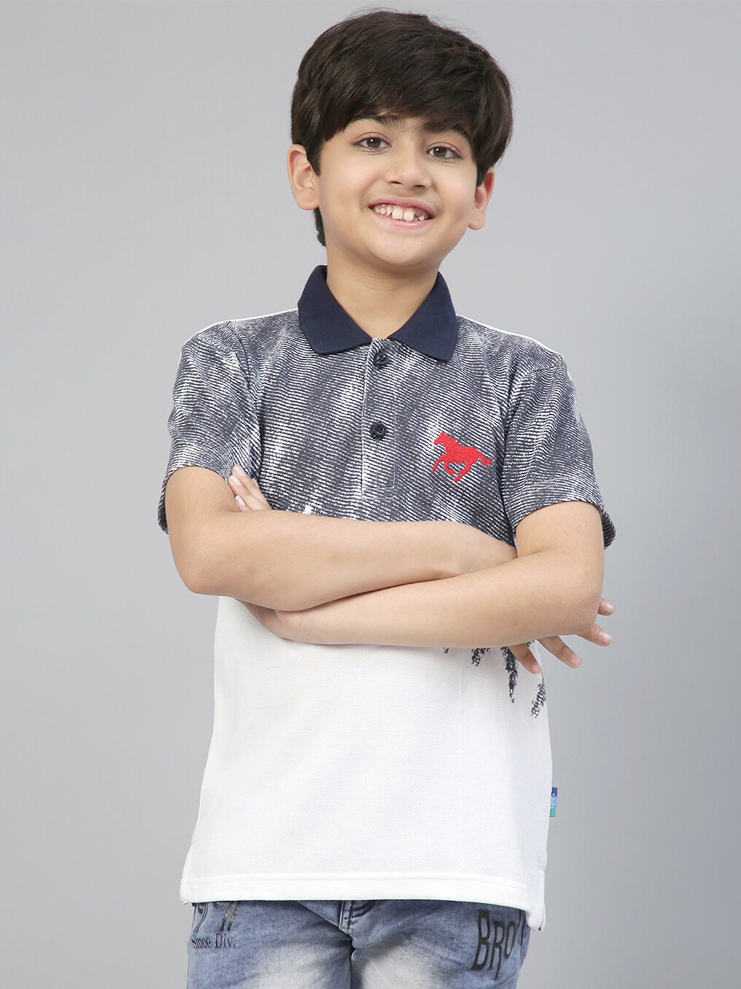 

Lil Tomatoes Boys Printed Polo Collar T-shirt, Navy blue