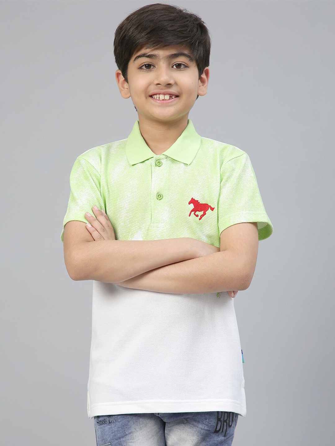 

Lil Tomatoes Boys Colourblocked Polo Collar T-shirt, Green