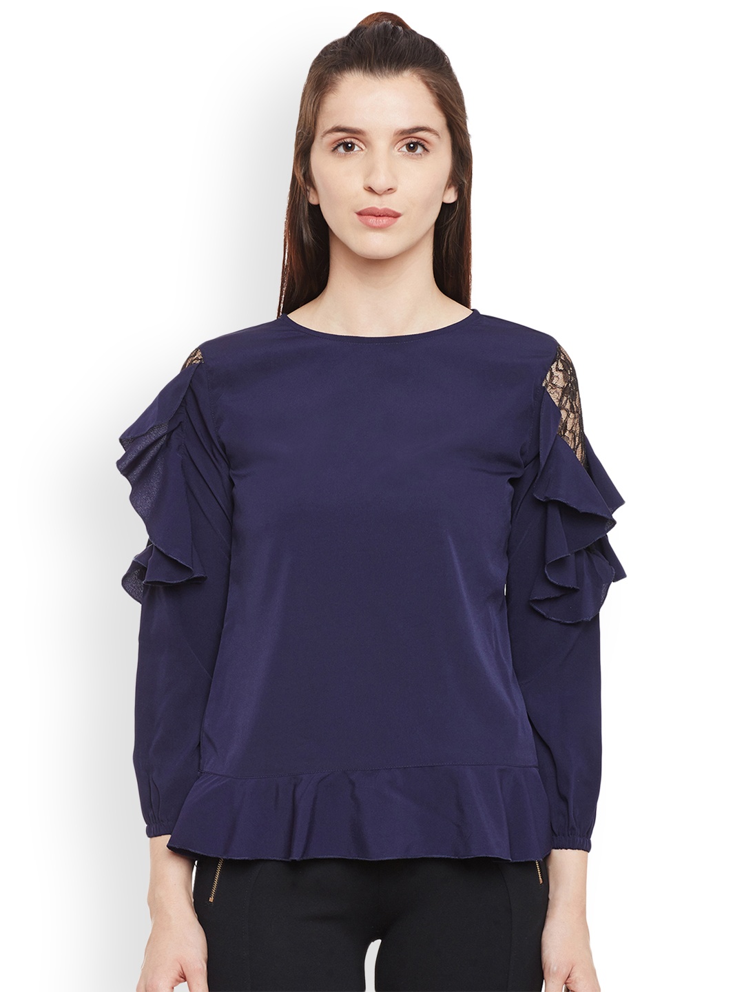 

Belle Fille Women Navy Blue Solid Top