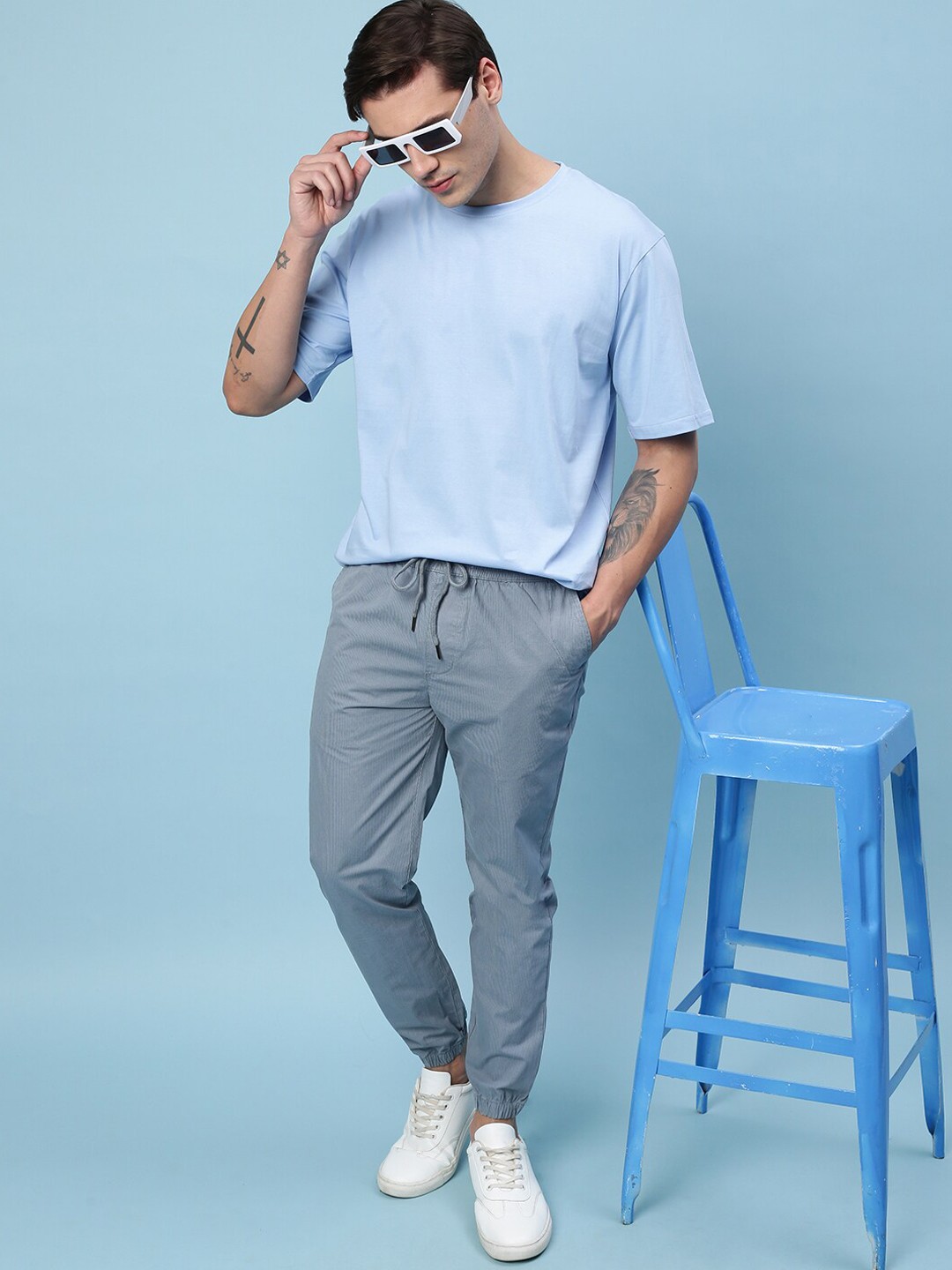 

VEIRDO Men Original Slim Fit Mid-Rise Cotton Joggers, Blue