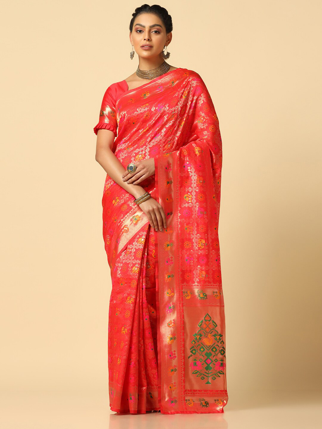 

Satrani Ethnic Woven Design Zari Banarasi Saree, Red