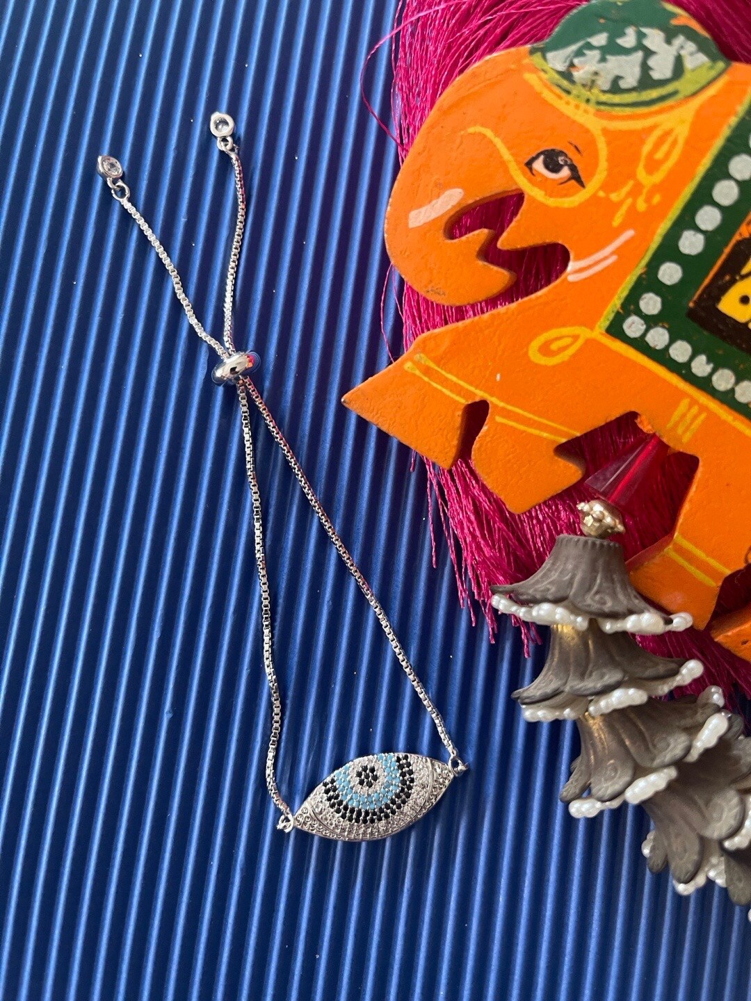 

Digital Dress Room Women Silver-Plated Evil Eye Charm Bracelet, Blue