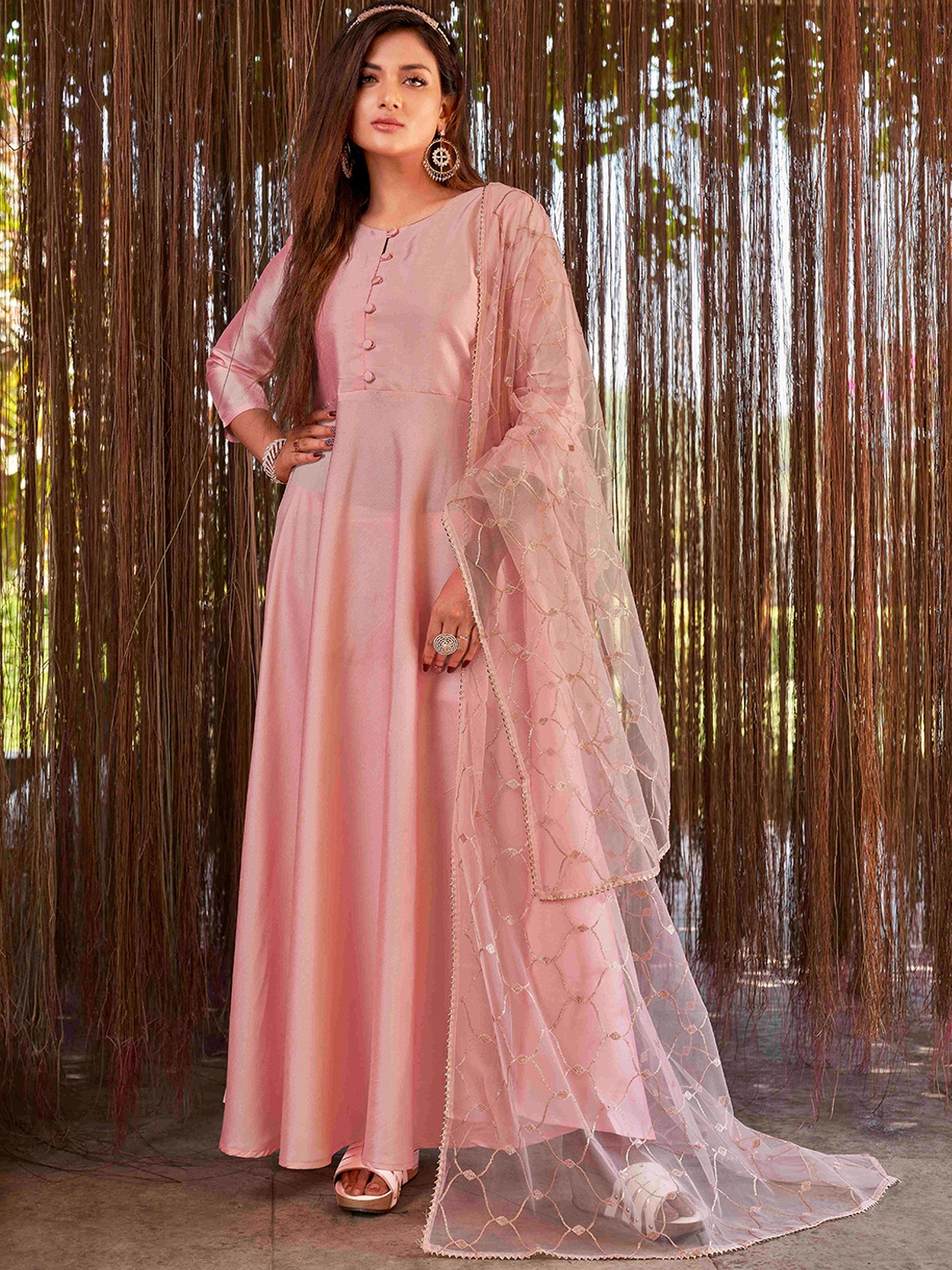 

Tikhi Imli Anarkali Kurta with Trousers & Dupatta, Pink