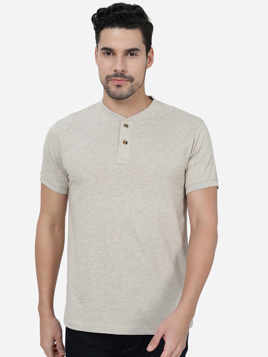 

Greenfibre Henley Neck Cotton Slim Fit T-shirt, Beige