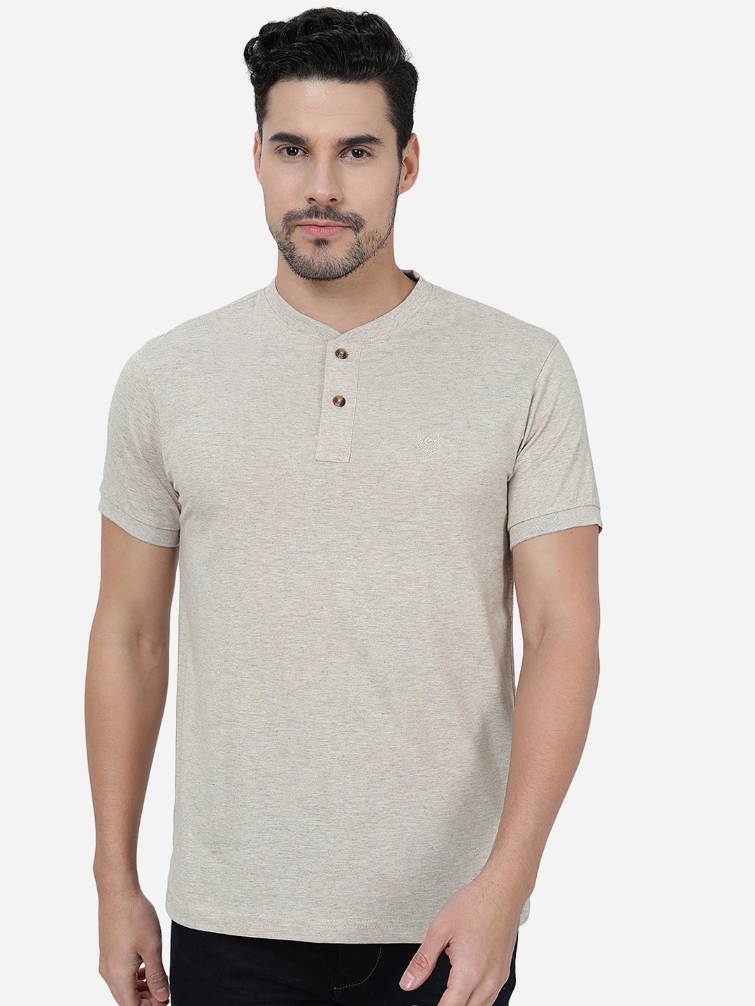

Greenfibre Henley Neck Cotton Slim Fit T-shirt, Beige