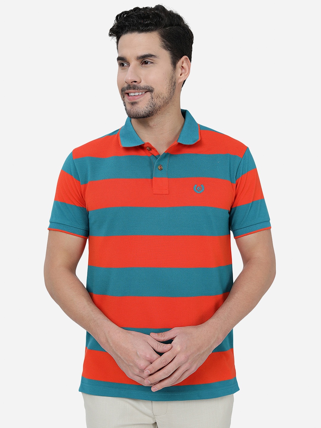 

Greenfibre Striped Polo Collar Slim Fit T-shirt, Teal