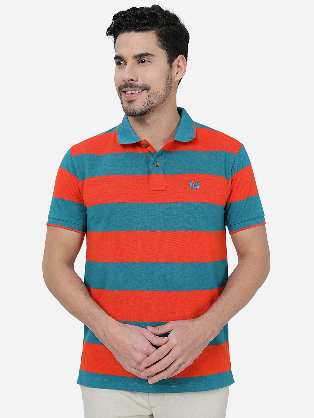 

Greenfibre Striped Polo Collar Slim Fit T-shirt, Orange