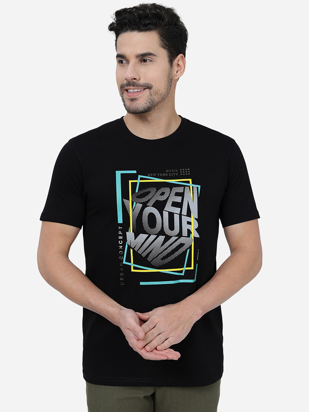 

Greenfibre Graphic Printed Cotton Slim Fit T-Shirt, Black