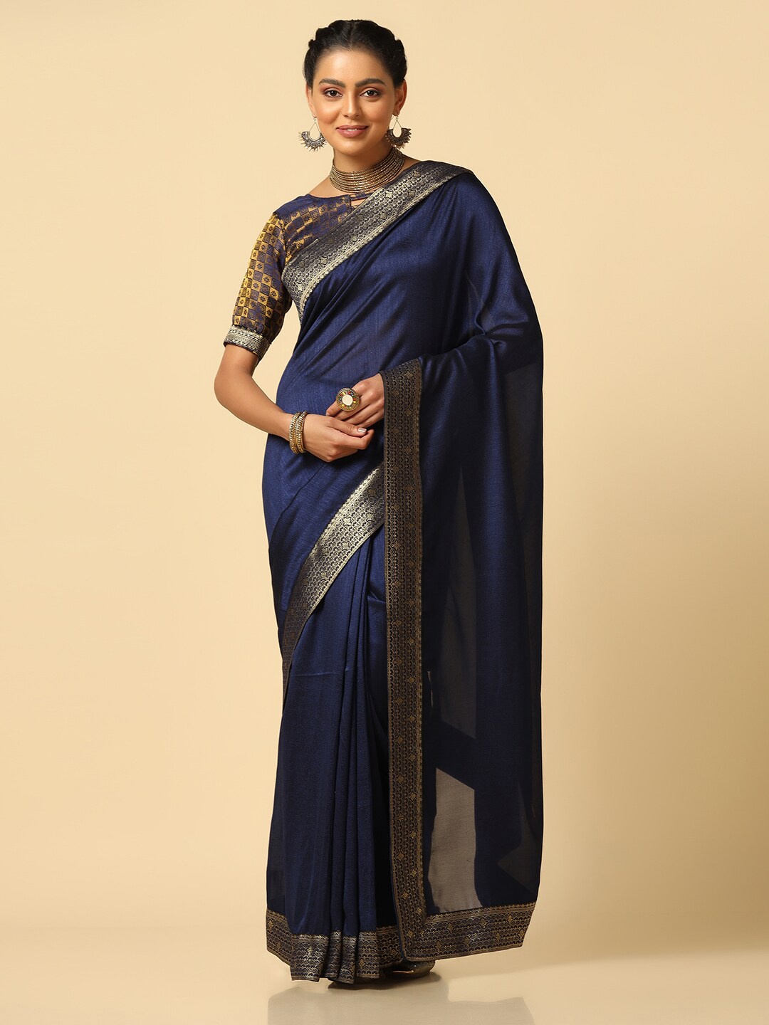 

Satrani Woven Design Zari Saree, Navy blue