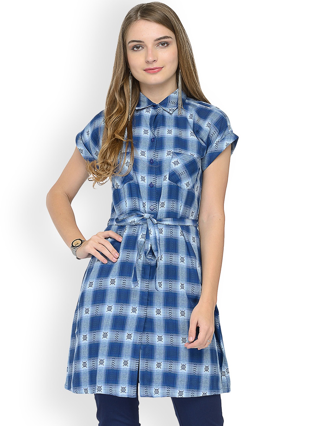 

Ayaany Blue Checked Tunic