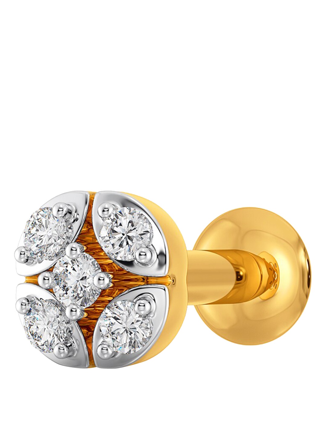 

MELORRA 18KT Gold Wheel Vision Design Diamond Nose Pin, White
