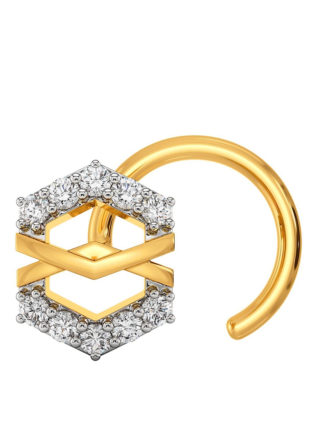 

MELORRA 18KT Gold Rhodium-Plated Liberal Layers Design Diamond Nose Pin, White