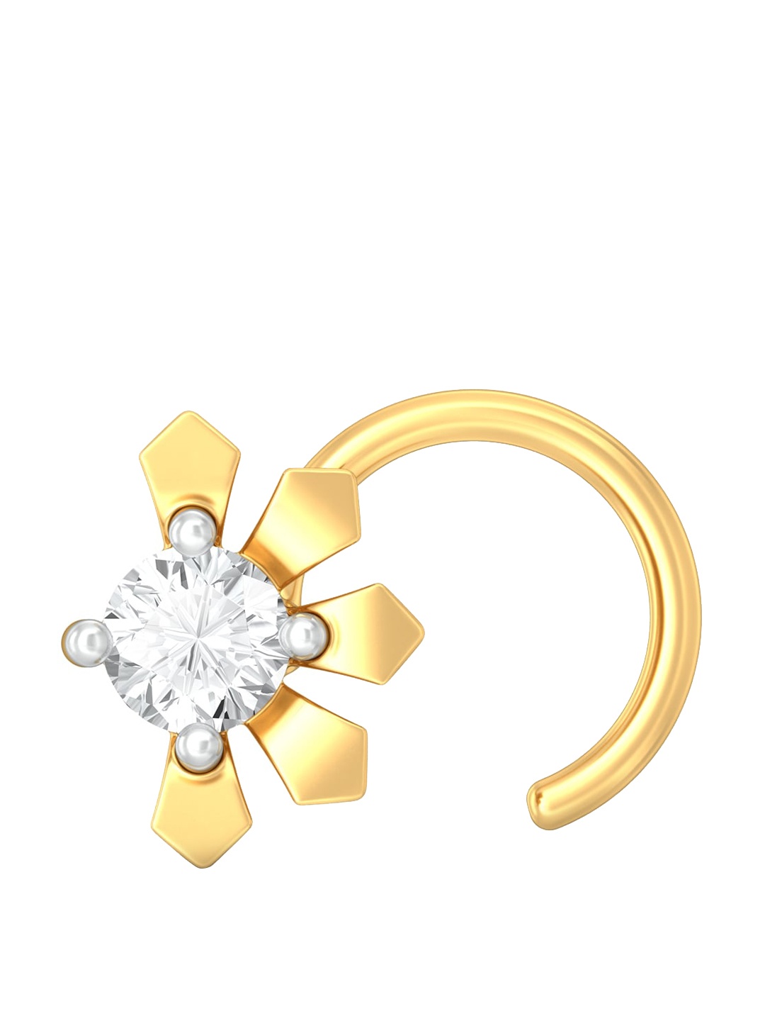 

MELORRA Petal Flutter 18KT Gold Rhodium-Plated Diamond Floral Patterned Nosepin, White