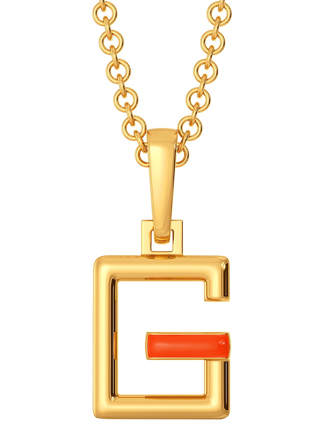 

MELORRA Glow Show 18KT Gold G-Shaped Enemelled Pendant, Orange