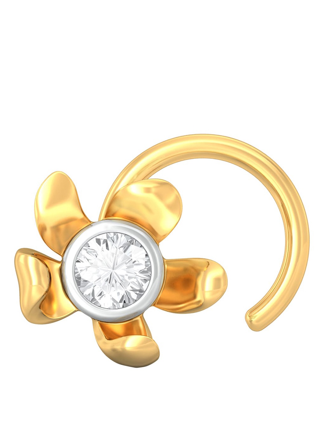 

MELORRA Curly Bloom 18KT Gold Diamond Studded Nose Pin, White