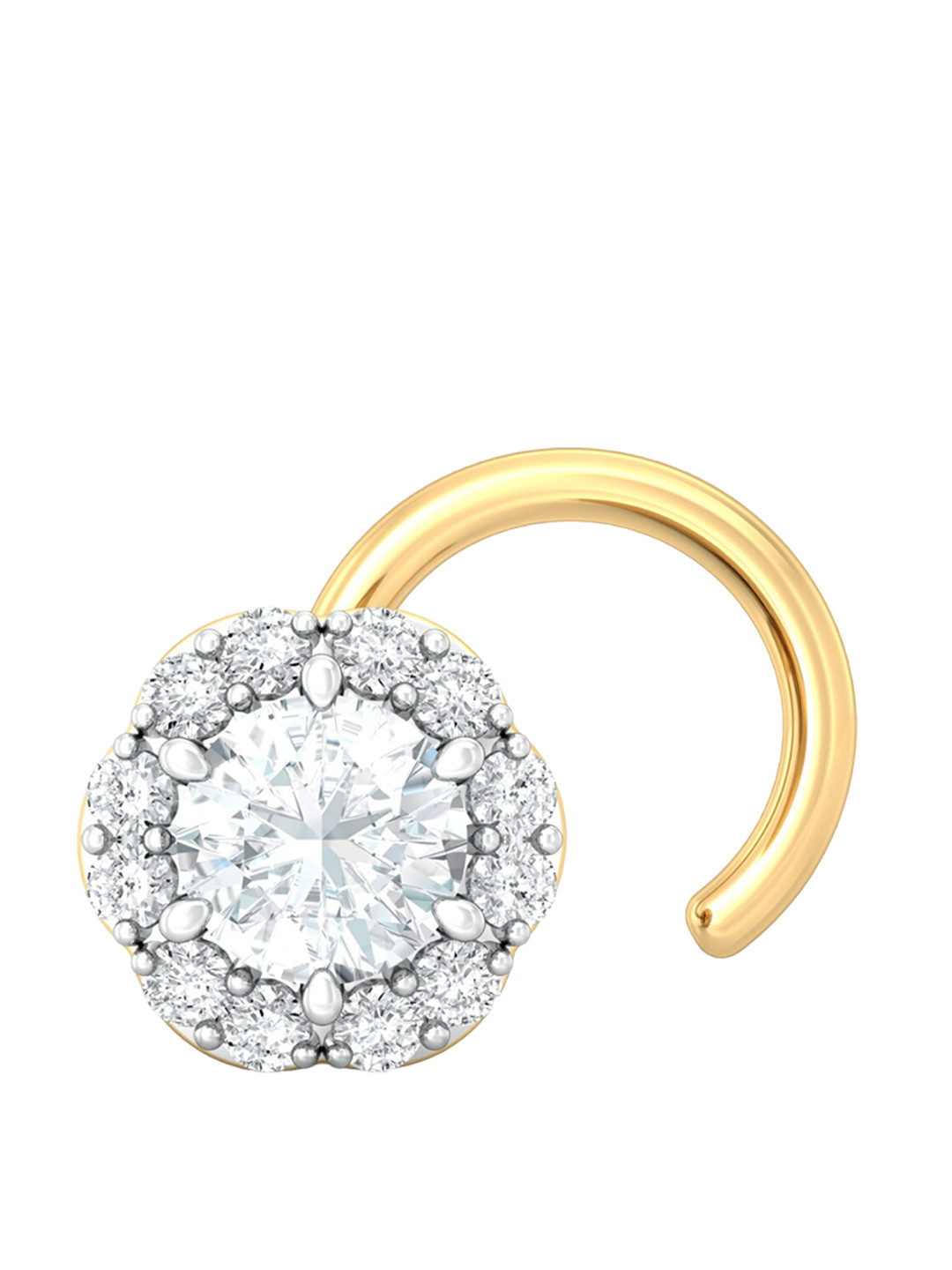 

MELORRA Night Star 18KT Gold Rhodium-Plated Shaped Floral Motif Diamond Studded Nosepin, White