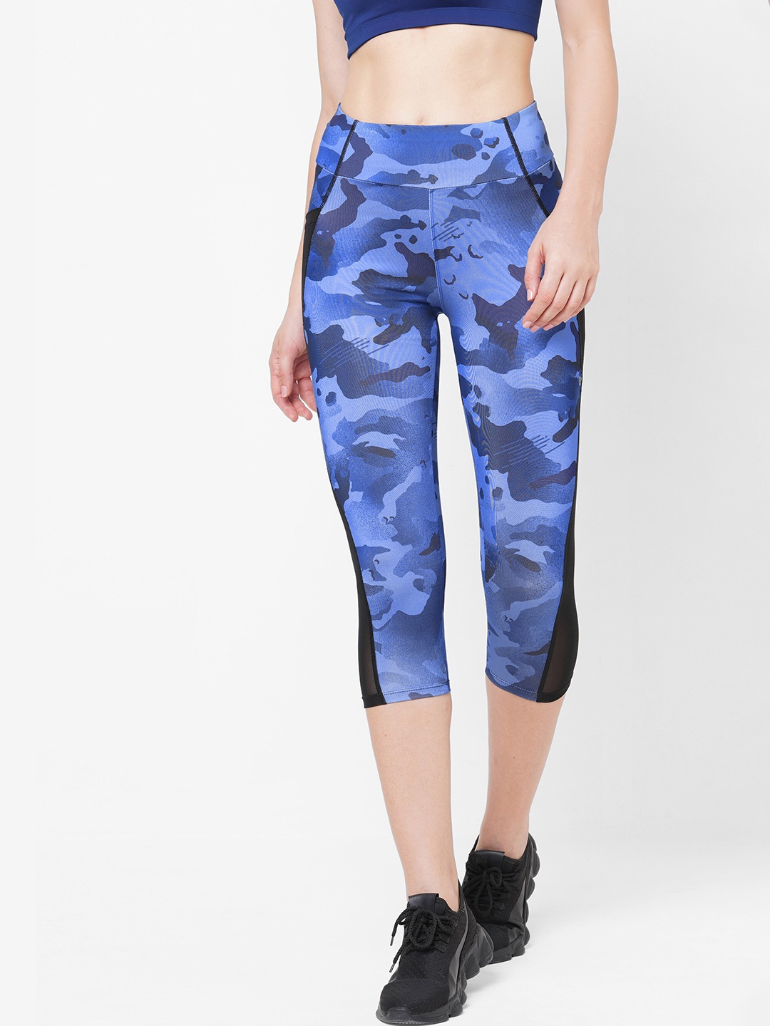 

LAASA SPORTS Women Camo Printed Mid-Rise Slim Fit Sports Capris, Blue