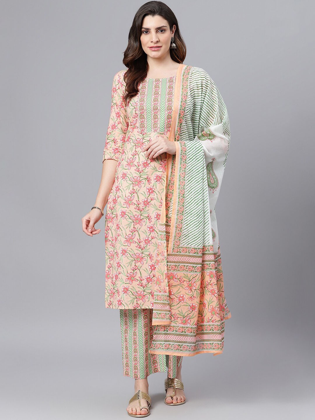 

Idalia Ethnic Motifs Printed Kurta with Palazzos & Dupatta, Peach