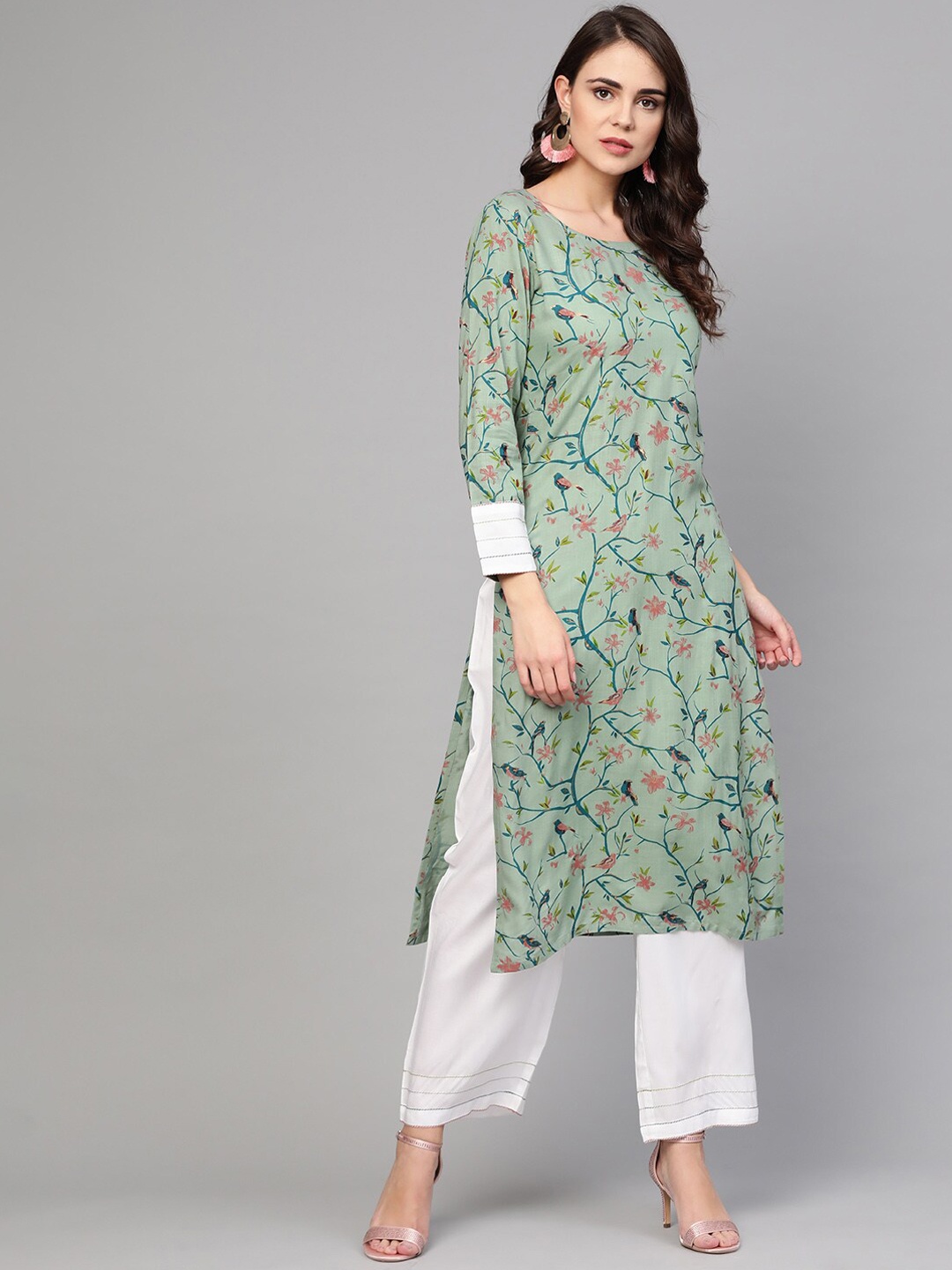 

Idalia Floral Printed A-Line Kurta with Palazzos, Green