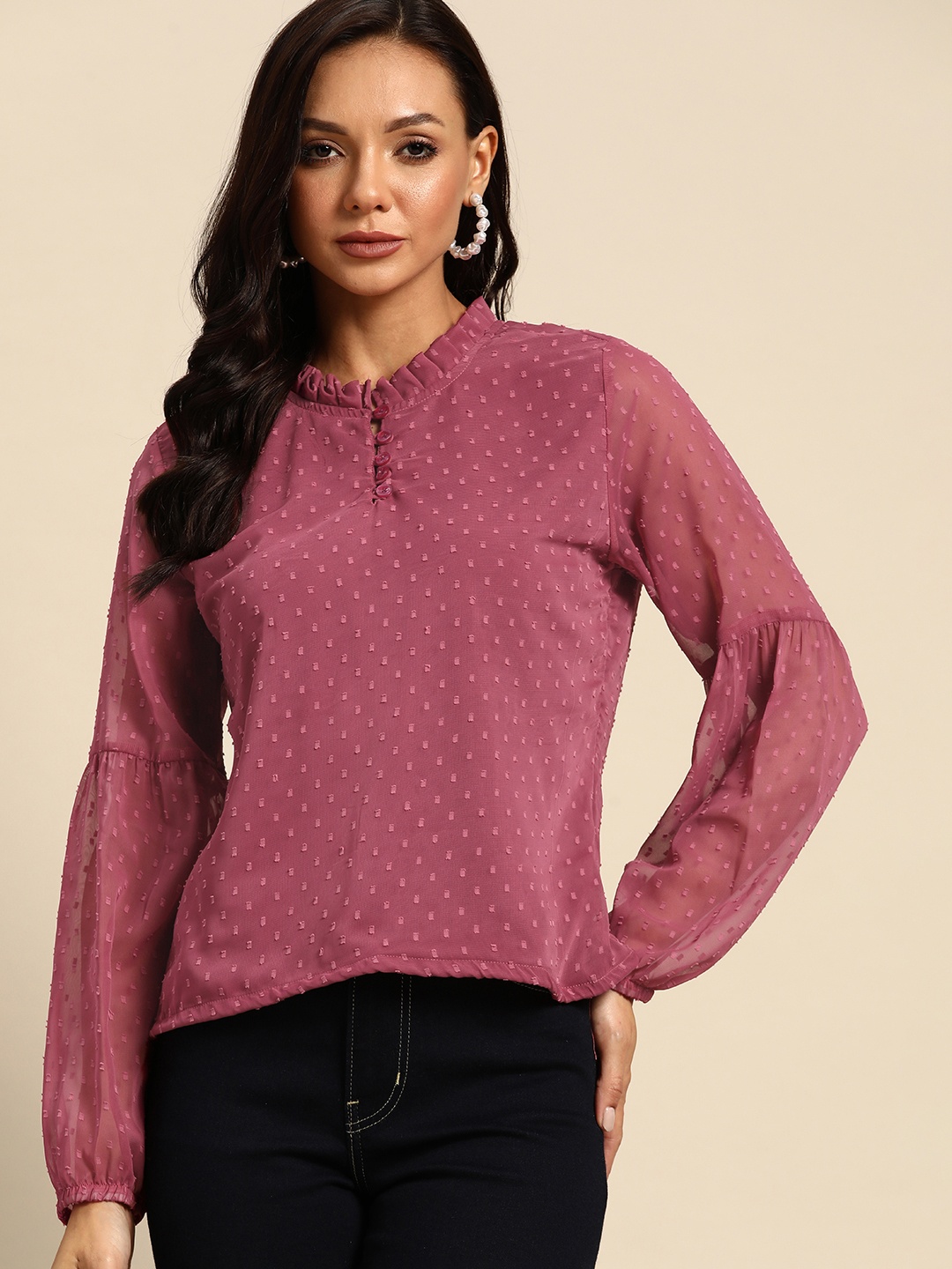 

all about you Puff Sleeve Georgette Top, Pink