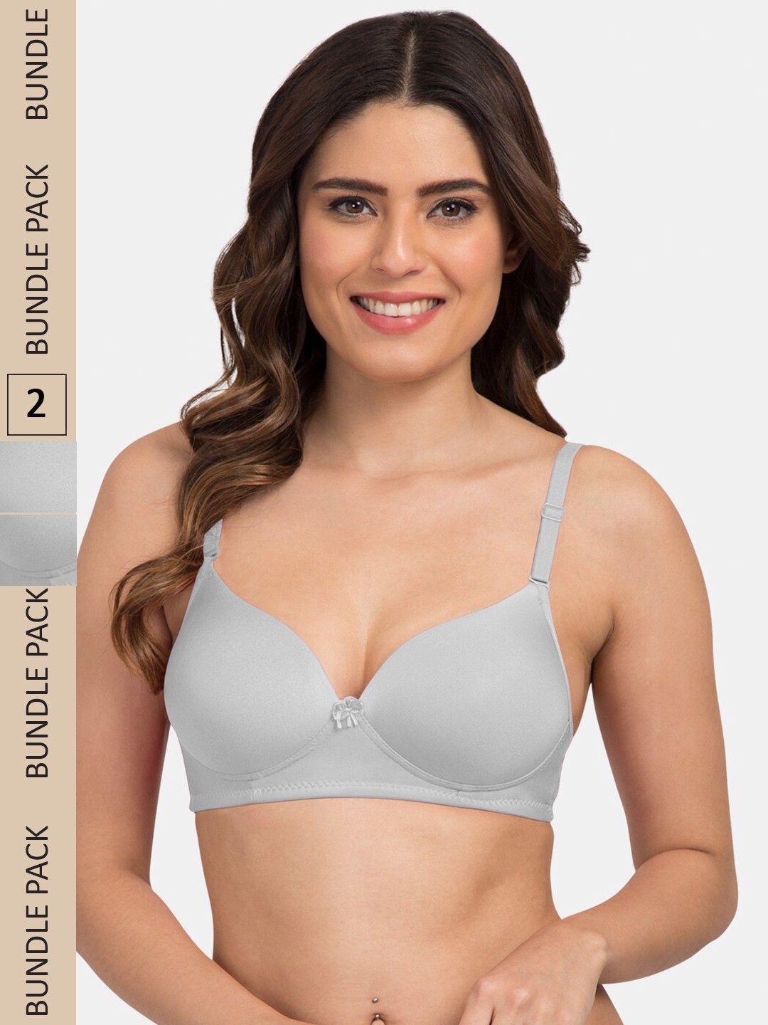 

Tweens Pack Of 2 Heavily Padded Nylon All Day Comfort Seamless Balconette Bra, Grey