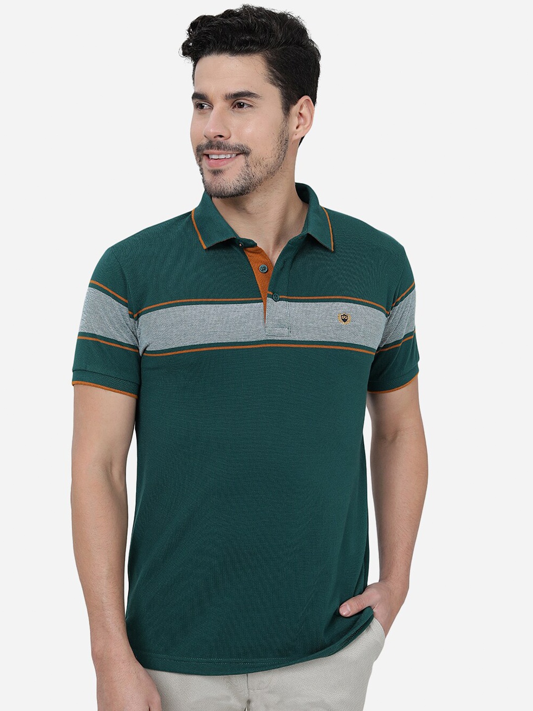 

JADE BLUE Polo Collar Cotton Slim Fit T-shirt, Green