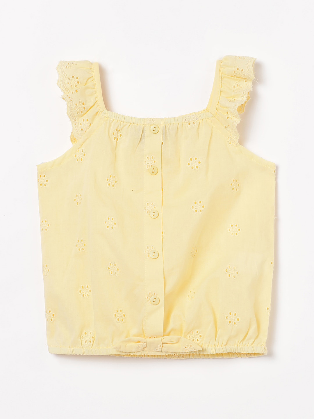 

Juniors by Lifestyle Girls Floral Self Design Schiffli Cotton Top, Yellow