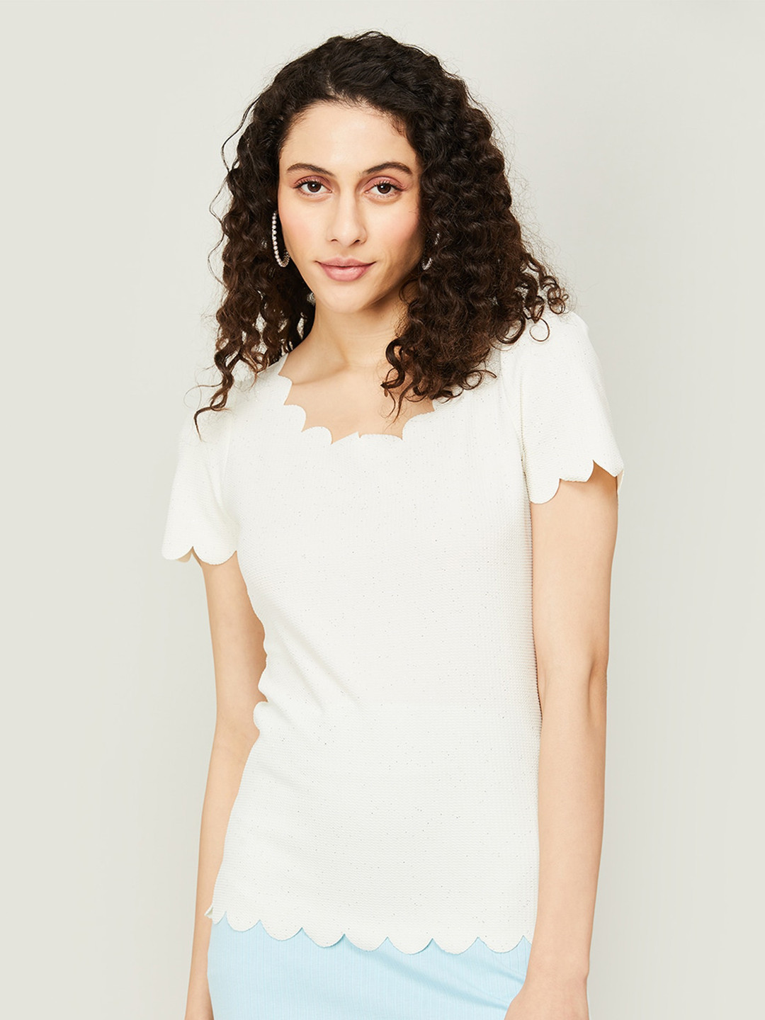 

CODE by Lifestyle Self Design Scalloped Neck Top, White