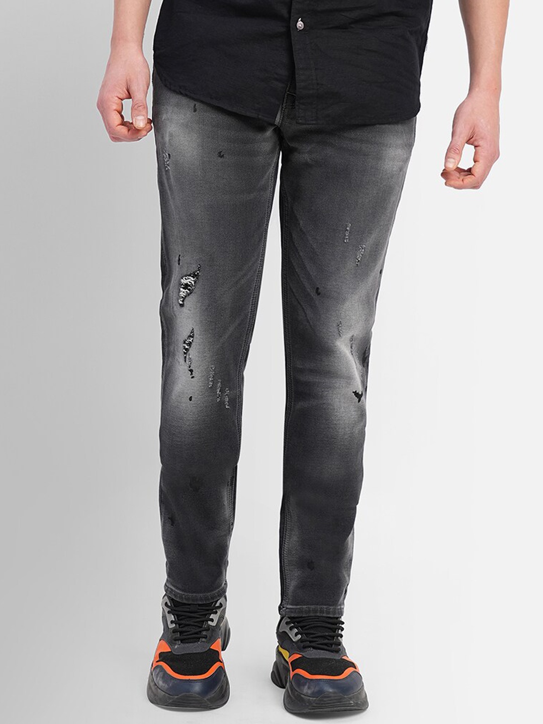 

Jack & Jones Men Slim Fit Low Distress Light Fade Stretchable Cotton Jeans, Black
