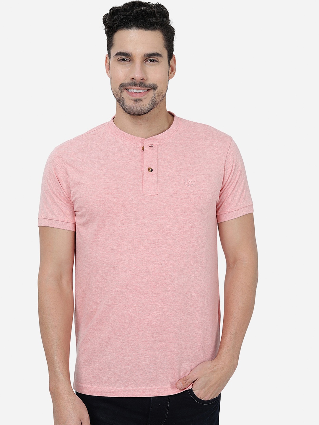

Greenfibre Henley Neck Cotton Slim Fit T-shirt, Pink