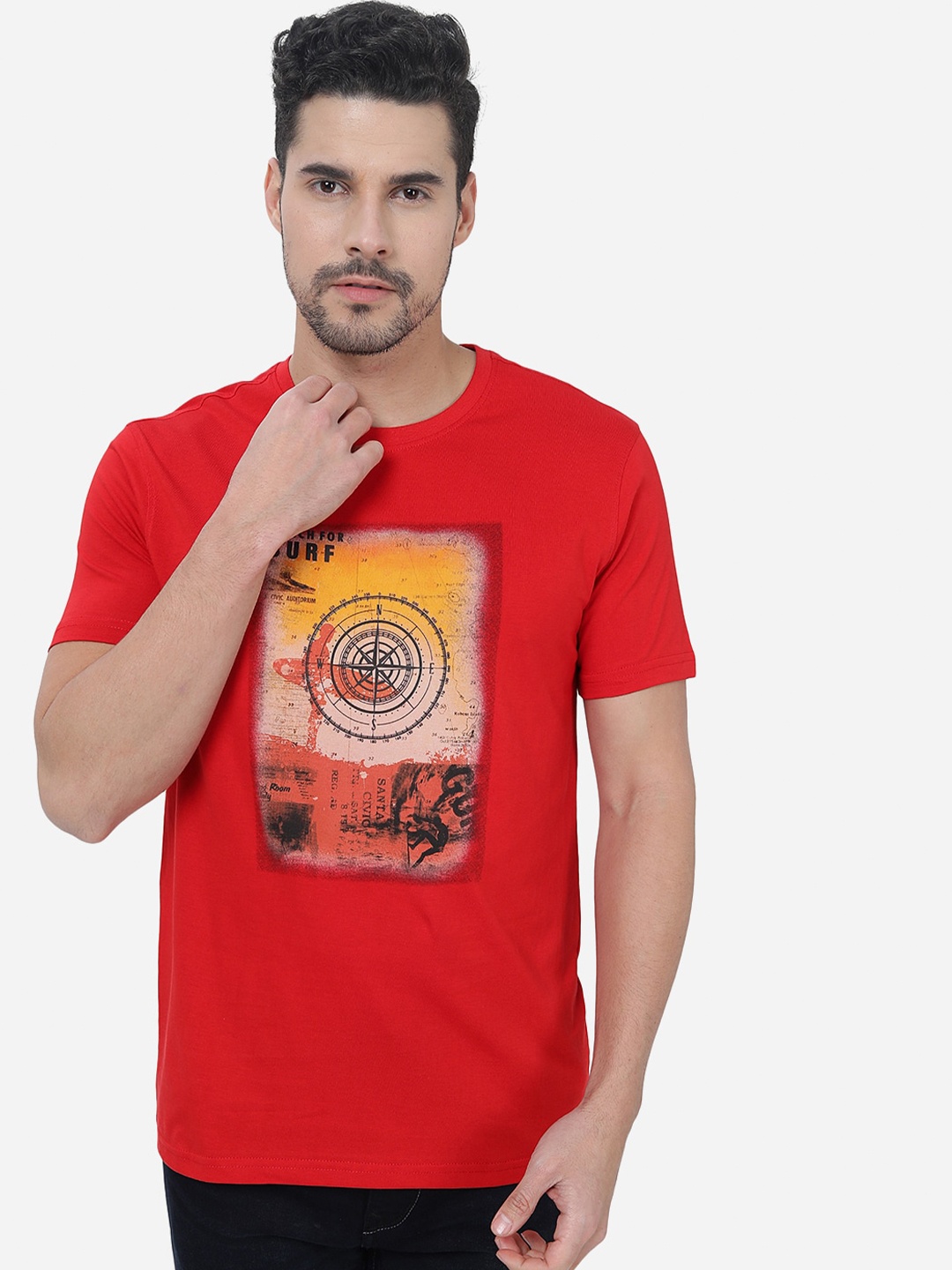 

Greenfibre Graphic Printed Cotton Slim Fit T-shirt, Red