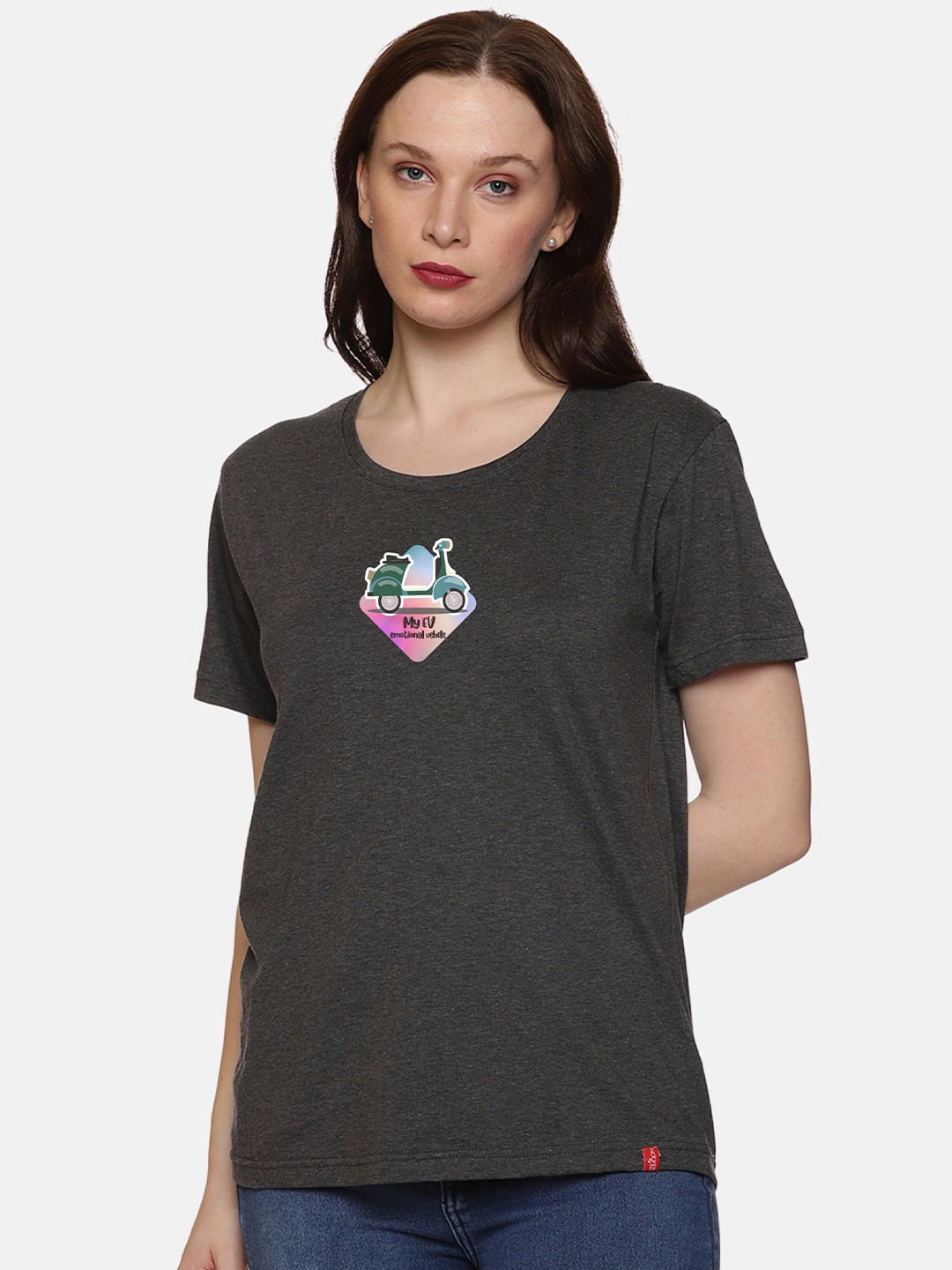 

NOT YET by us Graphic Printed Round Neck Cotton T-shirt, Grey