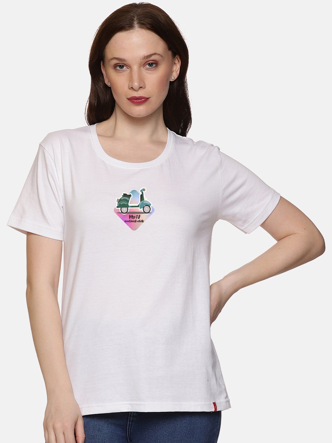 

NOT YET by us Round Neck Graphic Printed Cotton T-shirt, White