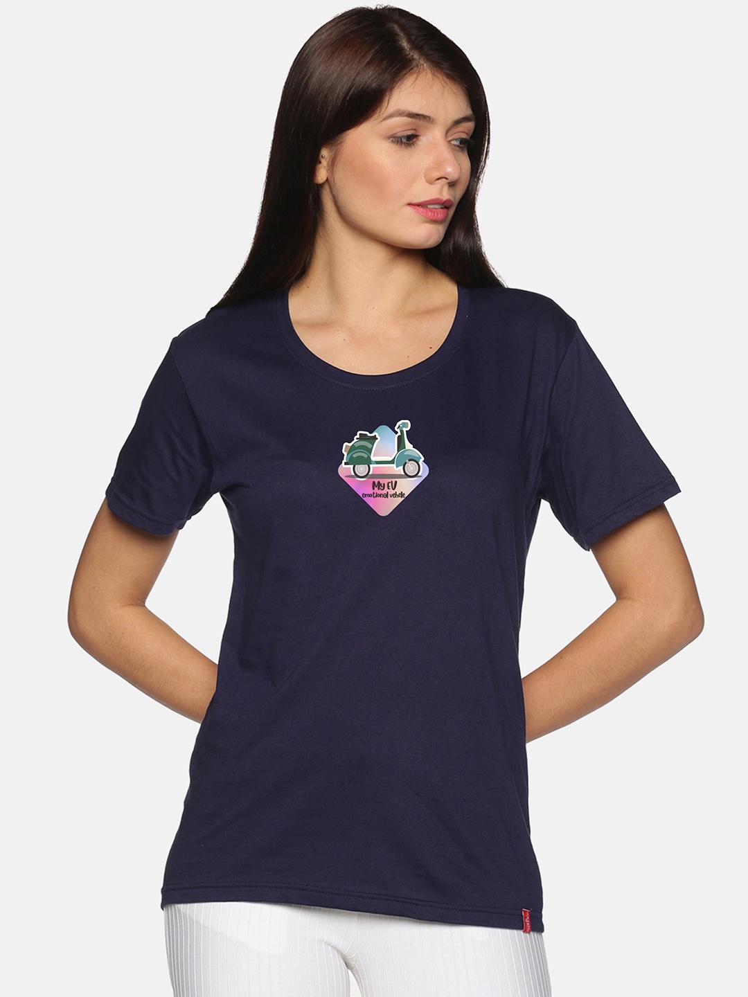 

NOT YET by us Graphic Printed Cotton T-shirt, Navy blue