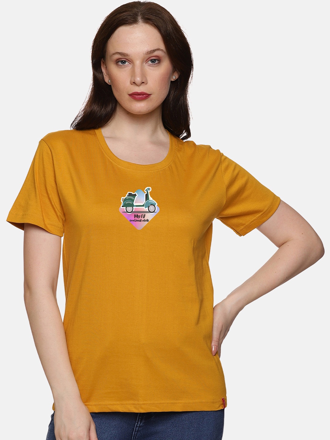 

NOT YET by us Graphic Printed Cotton T-shirt, Mustard